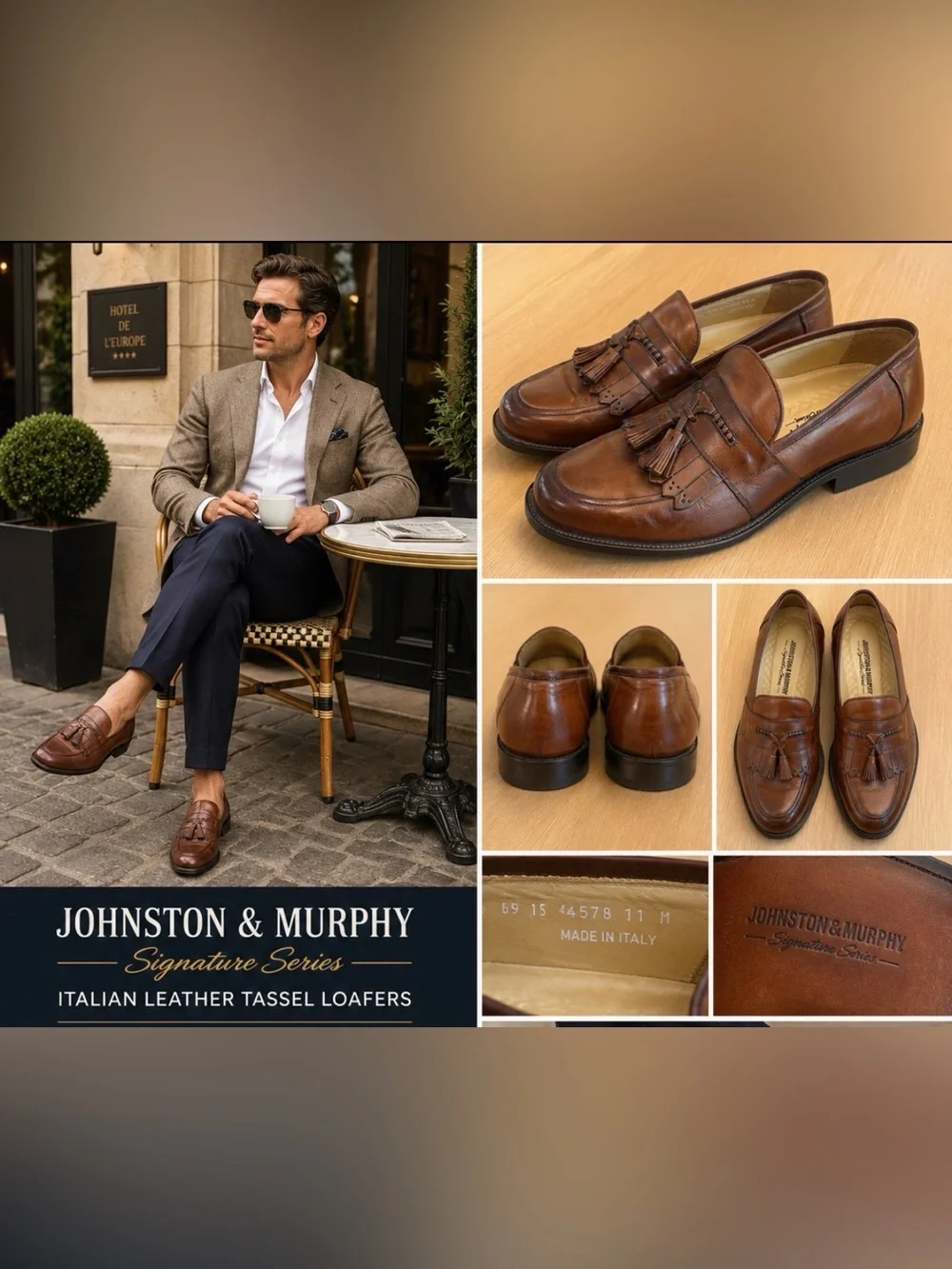 Johnston & Murphy Signature Series Italian Leather Tassel Loafers 11M NEW